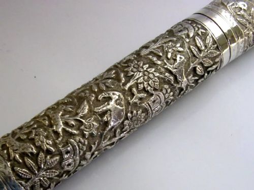 SUPERB 150G INDIAN SOLID SILVER DOCUMENT HOLDER BOX TUBE TC1900 DESK ANTIQUE - ADDITIONAL PHOTO 2
