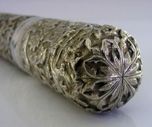 SUPERB 150G INDIAN SOLID SILVER DOCUMENT HOLDER BOX TUBE TC1900 DESK ANTIQUE - ADDITIONAL PHOTO 4