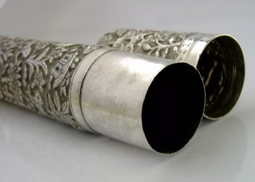 SUPERB 150G INDIAN SOLID SILVER DOCUMENT HOLDER BOX TUBE TC1900 DESK ANTIQUE - ADDITIONAL PHOTO 6