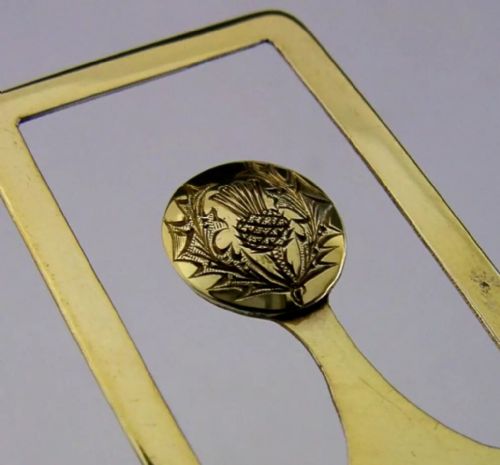 UNUSUAL SCOTTISH STERLING SILVER BOOKMARK THISTLE GILDED 1947 EDINBURGH ANTIQUE - ADDITIONAL PHOTO 2