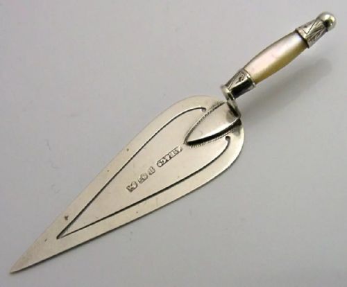 antique english sterling silver trowel bookmark page marker 1894 victorian - CATEGORY: ANTIQUE SILVER - DATED VICTORIAN