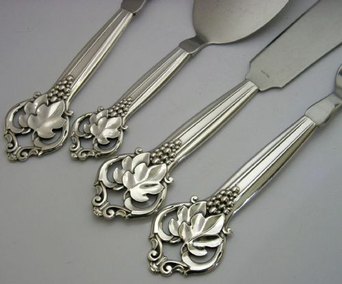 STUNNING LARGE DANISH 1948 SOLID SILVER HANDLED SERVING SET SERVERS 105INCH - ADDITIONAL PHOTO 1