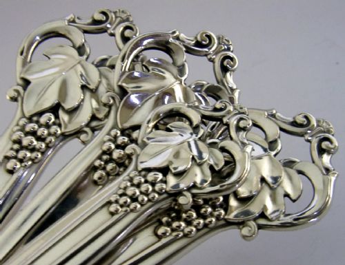 STUNNING LARGE DANISH 1948 SOLID SILVER HANDLED SERVING SET SERVERS 105INCH - ADDITIONAL PHOTO 2