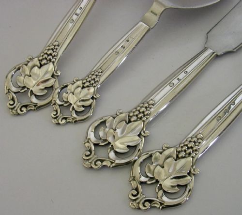 STUNNING LARGE DANISH 1948 SOLID SILVER HANDLED SERVING SET SERVERS 105INCH - ADDITIONAL PHOTO 4