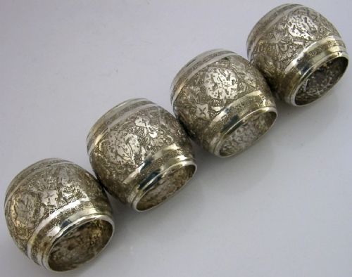 HEAVY 172G SET OF 4 EASTERN 84 SOLID SILVER NAPKIN RINGS C1960 - ADDITIONAL PHOTO 1
