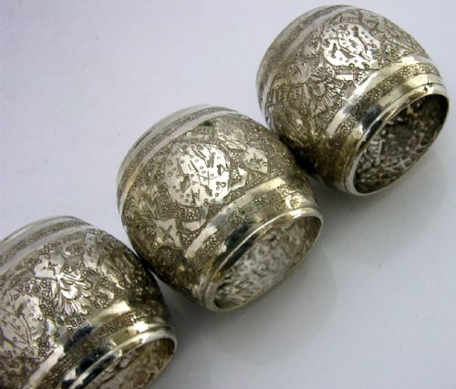 HEAVY 172G SET OF 4 EASTERN 84 SOLID SILVER NAPKIN RINGS C1960 - ADDITIONAL PHOTO 4
