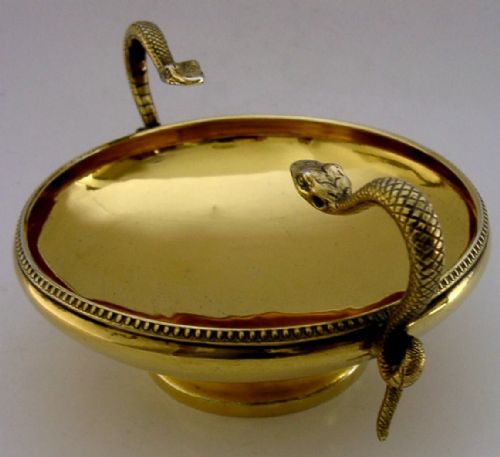 BEAUTIFUL ENGLISH STERLING SILVER GILT SNAKE DISH BOWL 106G 1928 ANTIQUE ANIMALS - ADDITIONAL PHOTO 1