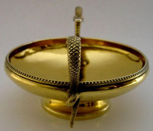 BEAUTIFUL ENGLISH STERLING SILVER GILT SNAKE DISH BOWL 106G 1928 ANTIQUE ANIMALS - ADDITIONAL PHOTO 3