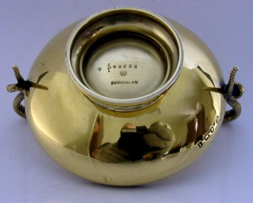 BEAUTIFUL ENGLISH STERLING SILVER GILT SNAKE DISH BOWL 106G 1928 ANTIQUE ANIMALS - ADDITIONAL PHOTO 5