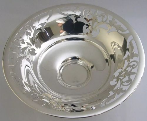 MINT LARGE EDWARDIAN STERLING SILVER DISH FRUIT OR CAKE BOWL 1906 ANTIQUE 216G - ADDITIONAL PHOTO 1