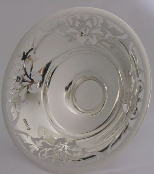 MINT LARGE EDWARDIAN STERLING SILVER DISH FRUIT OR CAKE BOWL 1906 ANTIQUE 216G - ADDITIONAL PHOTO 6