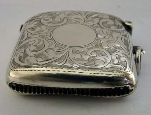 QUALITY LEFT HANDED STERLING SILVER VESTA MATCH CASE 1924 ANTIQUE - ADDITIONAL PHOTO 3