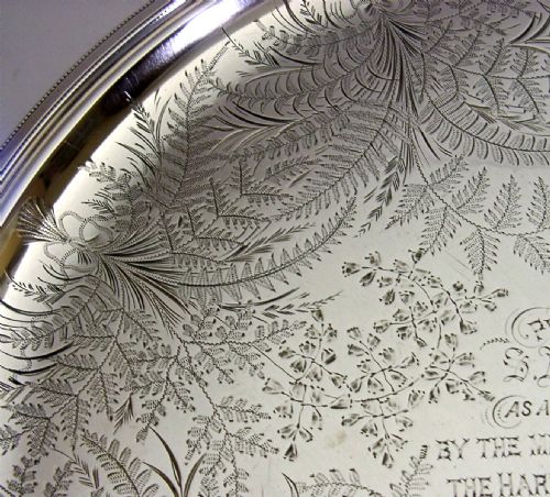 HARTHILL YORKSHIRE CRICKET CLUB STERLING SILVER TRAY SALVER 1878 ANTIQUE 530G - ADDITIONAL PHOTO 3