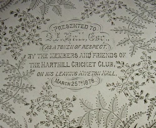 HARTHILL YORKSHIRE CRICKET CLUB STERLING SILVER TRAY SALVER 1878 ANTIQUE 530G - ADDITIONAL PHOTO 5