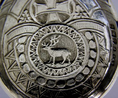 BEAUTIFUL REINDEER ANTIQUE STERLING SILVER BAPTISM SPOON 1898 RELIGIOUS - ADDITIONAL PHOTO 1