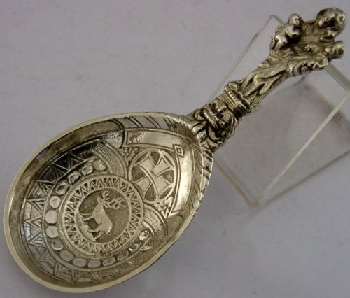 BEAUTIFUL REINDEER ANTIQUE STERLING SILVER BAPTISM SPOON 1898 RELIGIOUS - ADDITIONAL PHOTO 2