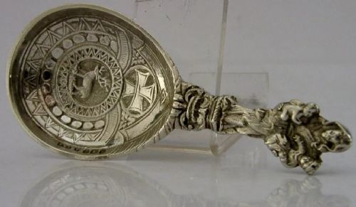 BEAUTIFUL REINDEER ANTIQUE STERLING SILVER BAPTISM SPOON 1898 RELIGIOUS - ADDITIONAL PHOTO 4