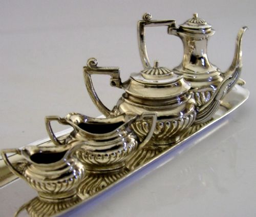 SUPERB ENGLISH SOLID STERLING SILVER MINIATURE DOLLS HOUSE TEA SET 1959 - ADDITIONAL PHOTO 1