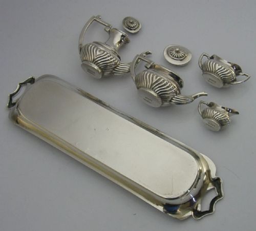SUPERB ENGLISH SOLID STERLING SILVER MINIATURE DOLLS HOUSE TEA SET 1959 - ADDITIONAL PHOTO 2