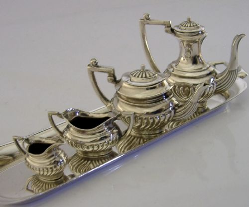 SUPERB ENGLISH SOLID STERLING SILVER MINIATURE DOLLS HOUSE TEA SET 1959 - ADDITIONAL PHOTO 4