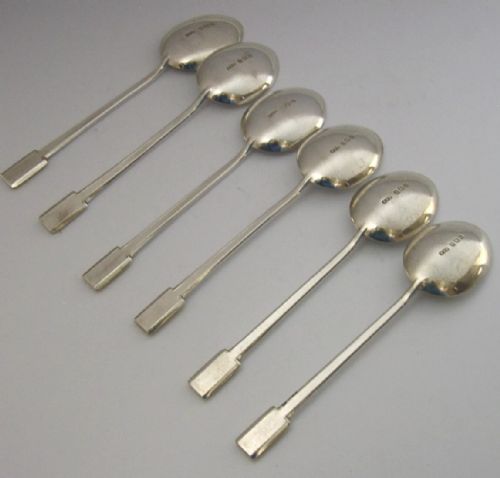 SIX STYLISH ART DECO CASED STERLING SILVER YELLOW ENAMEL SPOONS 1932 - ADDITIONAL PHOTO 5