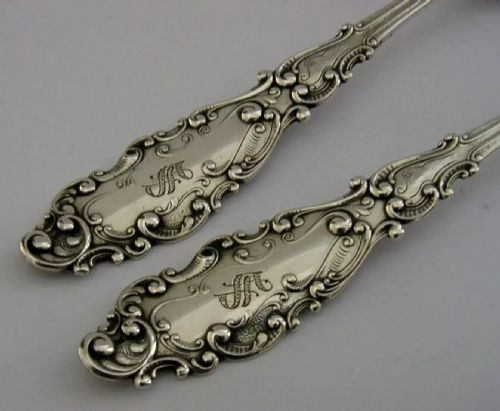 BEAUTIFUL PAIR OF AMERICAN GORHAM STERLING SILVER SERVING SPOONS C1900 ANTIQUE 118G - ADDITIONAL PHOTO 2