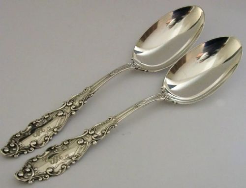 BEAUTIFUL PAIR OF AMERICAN GORHAM STERLING SILVER SERVING SPOONS C1900 ANTIQUE 118G - ADDITIONAL PHOTO 3