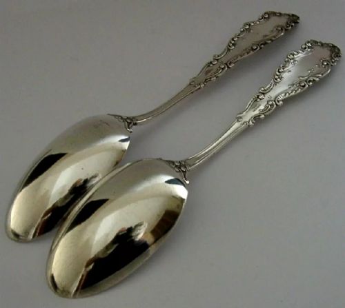 BEAUTIFUL PAIR OF AMERICAN GORHAM STERLING SILVER SERVING SPOONS C1900 ANTIQUE 118G - ADDITIONAL PHOTO 6