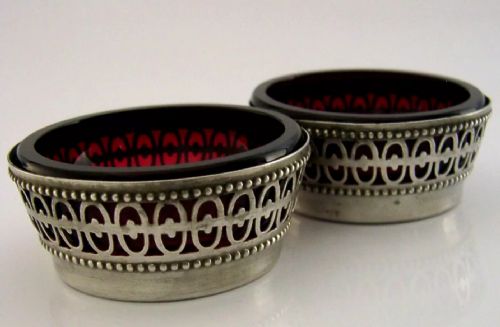 pretty american sterling silver cranberry salt cellars c1900 antique 68g - CATEGORY: ANTIQUE SILVER - DATED 1900