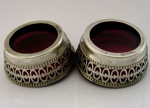 PRETTY AMERICAN STERLING SILVER CRANBERRY SALT CELLARS C1900 ANTIQUE 68G - ADDITIONAL PHOTO 6