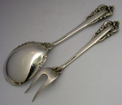 AMERICAN 68G GRANDE BAROQUE WALLACE STERLING SILVER PICKLE FORK SPOON C1941 - ADDITIONAL PHOTO 2