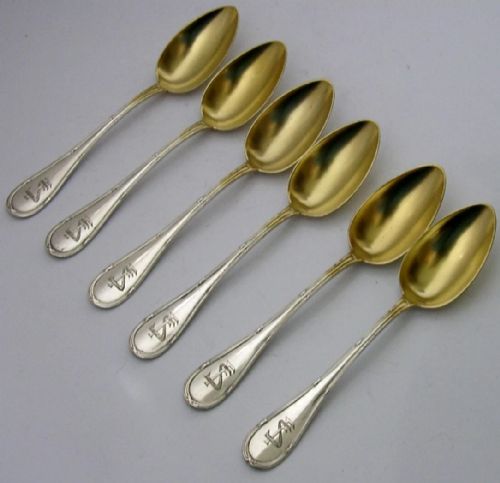 SIX GERMAN CASED 800 SOLID SILVER GILT SPOONS C1930 ART DECO 80G - ADDITIONAL PHOTO 3