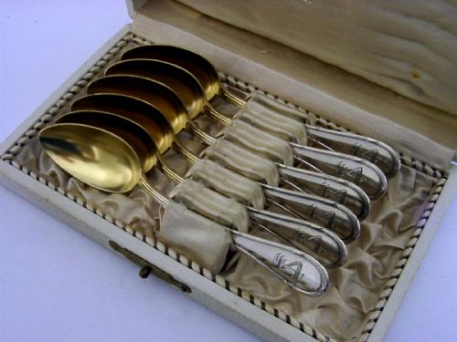 SIX GERMAN CASED 800 SOLID SILVER GILT SPOONS C1930 ART DECO 80G - ADDITIONAL PHOTO 5