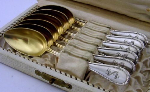 SIX GERMAN CASED 800 SOLID SILVER GILT SPOONS C1930 ART DECO 80G - ADDITIONAL PHOTO 6