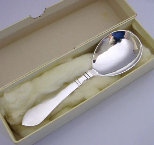 BOXED GEORG JENSEN STERLING SILVER CONTINENTAL ANTIK PATTERN SPOON 1948 ART DECO - ADDITIONAL PHOTO 1