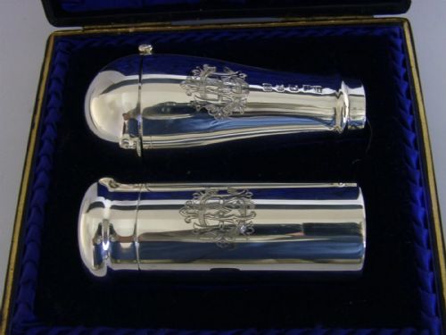 RARE VICTORIAN STERLING SILVER TRAVELLING SHAVING SET 1899 ANTIQUE CASED - ADDITIONAL PHOTO 7