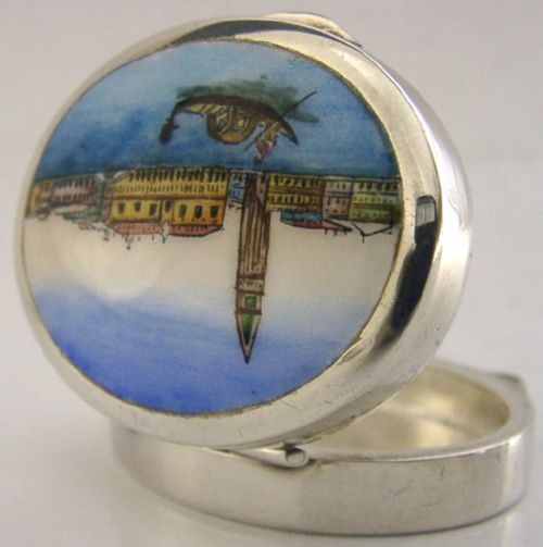 SUPERB STERLING SILVER ENAMEL VENICE BOX ITALY C1968 - ADDITIONAL PHOTO 1