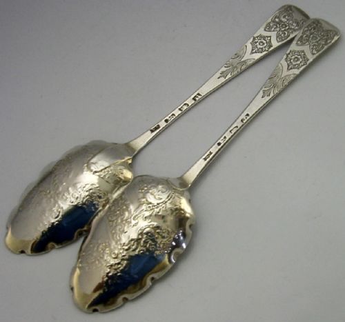 QUALITY PAIR OF SOLID STERLING SILVER BERRY SERVING SPOONS 17712 GEORGIAN ANTIQUES 104G - ADDITIONAL PHOTO 4