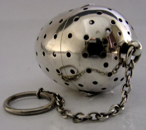 VICTORIAN STERLING SILVER TEA INFUSER BALL EGG STRAINER 1894 UNUSUAL ANTIQUE - ADDITIONAL PHOTO 2