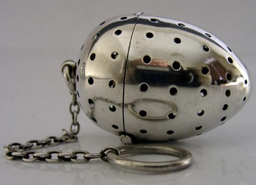VICTORIAN STERLING SILVER TEA INFUSER BALL EGG STRAINER 1894 UNUSUAL ANTIQUE - ADDITIONAL PHOTO 4