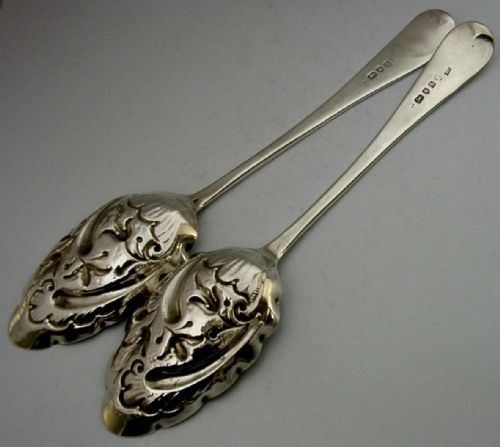 PAIR OF BEAUTIFUL SOLID STERLING SILVER BERRY SERVING SPOONS 1793 GEORGIAN ANTIQUES 117G - ADDITIONAL PHOTO 4