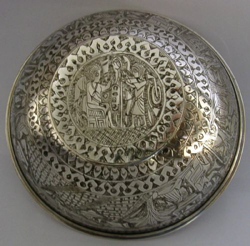 BEAUTIFUL 96G EGYPTIAN 800 SOLID SILVER DISH BOWL C1910 ANTIQUE - ADDITIONAL PHOTO 1