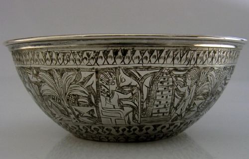 BEAUTIFUL 96G EGYPTIAN 800 SOLID SILVER DISH BOWL C1910 ANTIQUE - ADDITIONAL PHOTO 2