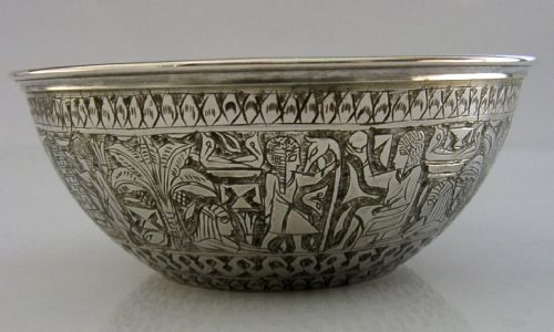 BEAUTIFUL 96G EGYPTIAN 800 SOLID SILVER DISH BOWL C1910 ANTIQUE - ADDITIONAL PHOTO 4