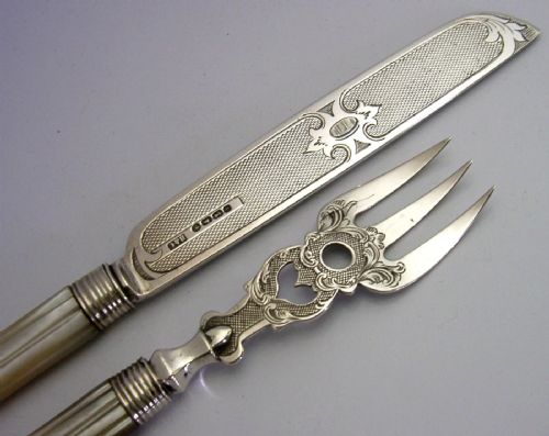 STUNNING SET OF ENGLISH VICTORIAN SOLID STERLING SILVER SERVERS 1859 ANTIQUE - ADDITIONAL PHOTO 2