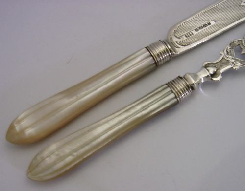 STUNNING SET OF ENGLISH VICTORIAN SOLID STERLING SILVER SERVERS 1859 ANTIQUE - ADDITIONAL PHOTO 1