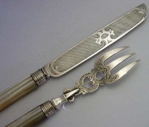 STUNNING SET OF ENGLISH VICTORIAN SOLID STERLING SILVER SERVERS 1859 ANTIQUE - ADDITIONAL PHOTO 3
