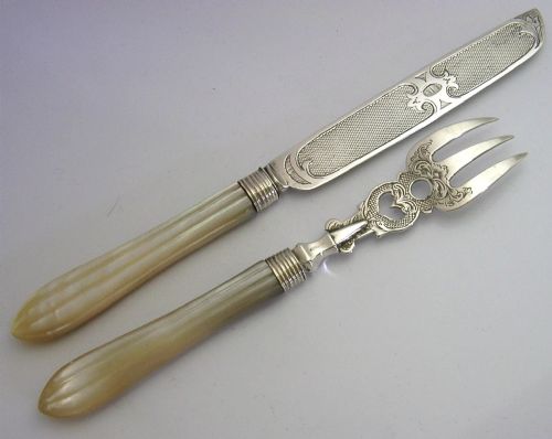 STUNNING SET OF ENGLISH VICTORIAN SOLID STERLING SILVER SERVERS 1859 ANTIQUE - ADDITIONAL PHOTO 4