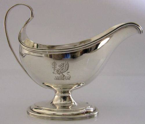 GLADSONE FAMILY CRESTED STERLING SILVER SAUCE BOAT JUG 1907 ENGLISH 114G - ADDITIONAL PHOTO 1
