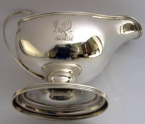 GLADSONE FAMILY CRESTED STERLING SILVER SAUCE BOAT JUG 1907 ENGLISH 114G - ADDITIONAL PHOTO 7